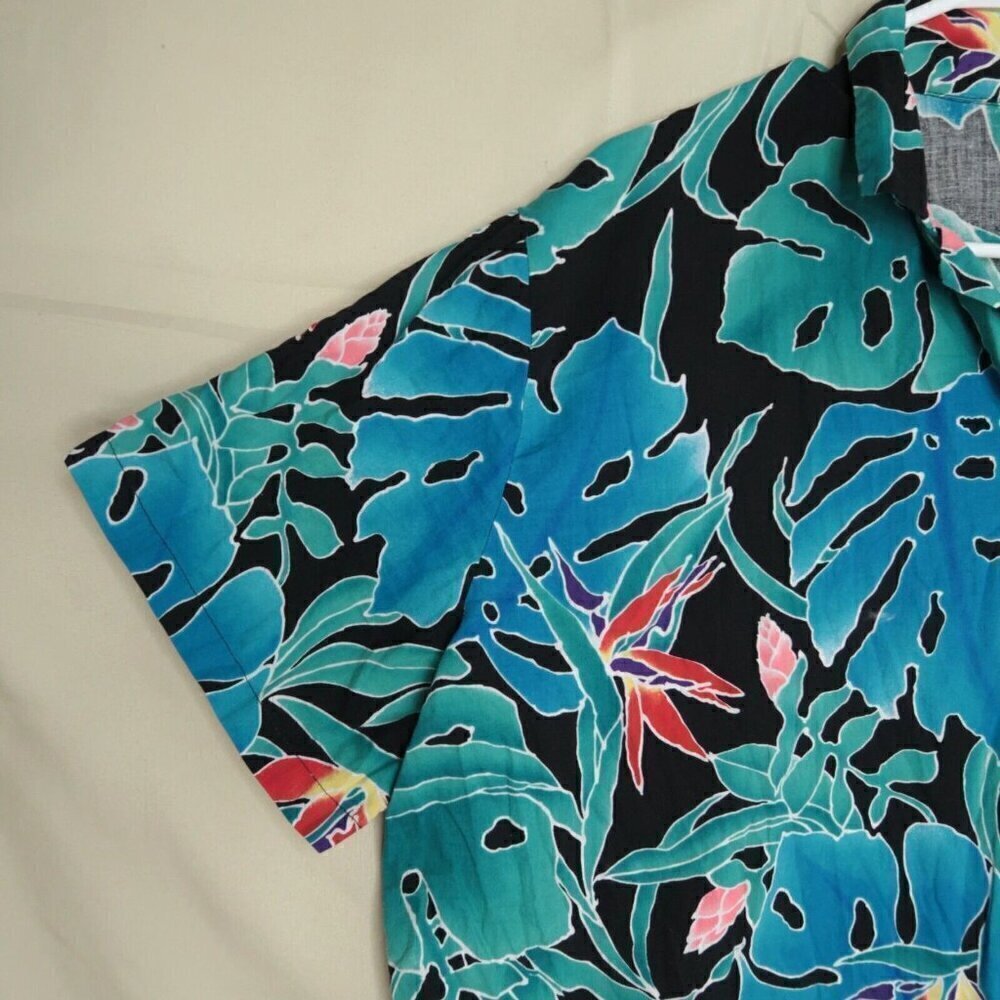 VTG Hilo Hattie The Hawaiian Original Shirt Blue Floral Cotton Retro Men's Large - Picture 3 of 13
